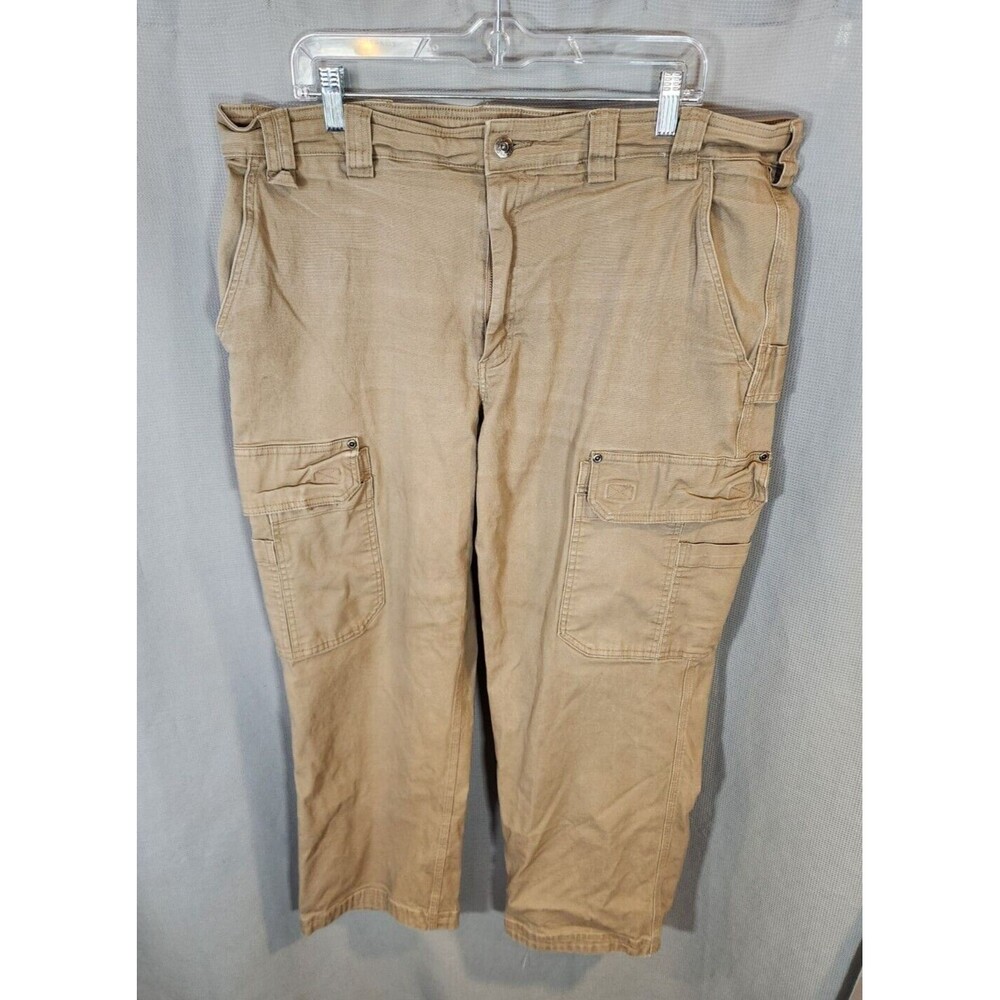 Duluth Trading Flex Fire Hose Mens Cargo Work Pants 41x30 Desert Khaki Relaxed